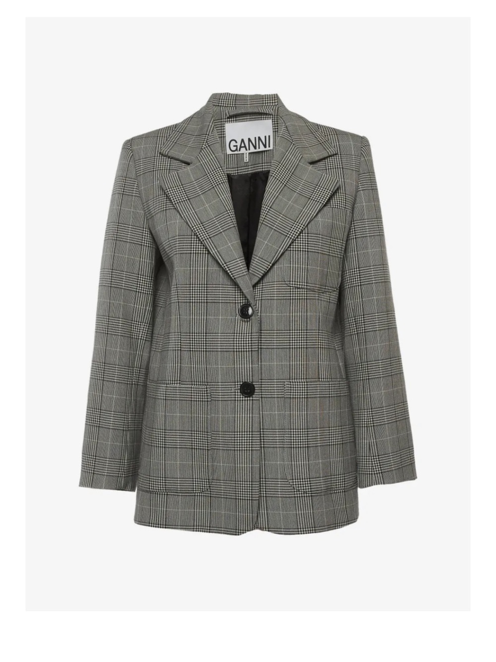 Ganni Grey Glen Plaid Single-Breasted Blazer